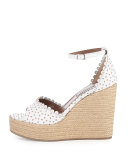 Harp Eyelet Leather Espadrille Wedge Sandal, White