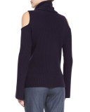 Torrence Cashmere Cowl-Neck Cold-Shoulder Ribbed Sweater