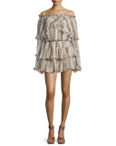Dhalia Off-the-Shoulder Metallic Geo-Print Dress, Gold Multi