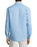 Linen Long-Sleeve Shirt, Light Blue