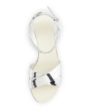 Metallic Leather Jewel-Heel Sandal, Silver (Argento)