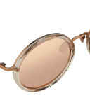 Trimmed Round Mirrored Sunglasses, Rose Gold