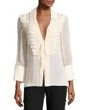 Ruffled 3/4-Sleeve Blouse, Ivory