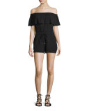 Stella Off-The-Shoulder Romper, Black