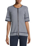 Short-Sleeve Honeycomb-Print Cardigan, Midnight Blue