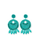 Beaded Hoop Drop Clip-On Earrings, Turquoise 
