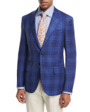 Sanita Plaid Super 140s Wool Two-Button Sport Coat, Blue