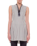 Sleeveless Striped Zip-Front Tunic, Cream/Black