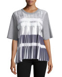 Ezra Short-Sleeve Pleated Top, Gray