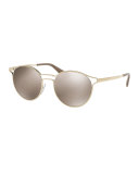 Round Metal Open-Inset Sunglasses, Gold