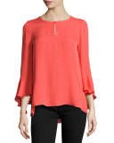 Shia Bell-Sleeve Silk Blouse, Pink