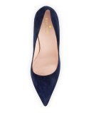 licorice suede pointed-toe pump, navy