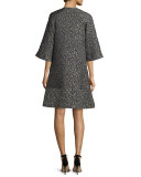 Sleeveless Jacquard A-Line Dress, Gray