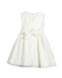 Sleeveless Floral Tulle A-Line Dress, White, Size 2-6