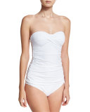 Pearl Solid Shirred Twist-Front Bandini Swim Top, White
