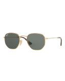 Icons Hexagonal Sunglasses, Gold/Green