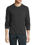 Diamond-Weave Long-Sleeve Crewneck Sweater, Gray