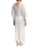 Paramount Drawstring-Waist Long Caftan Coverup, White