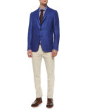 Cashmere Check Two-Button Blazer, Light Blue