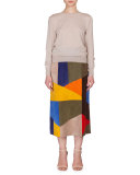 Patchwork Suede A-Line Midi Skirt, Multi Colors