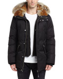 Lux Hooded Jacket w/Coyote & Rabbit Fur Trim, Black