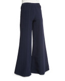 Textured Wide-Leg Flare Pants, Navy