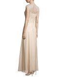 Embroidered Tulle Silk Gown, Champagne