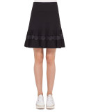 Dot-Lace Ruffled-Hem A-Line Skirt, Navy