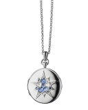 Round Silver Burst Locket with Sapphires & Crystal, 30"