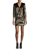 Galaxie Metallic Draped-Front Minidress