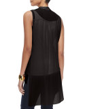 Sleeveless Mandarin-Collar Sheer Tunic 