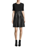 Knit & Vegan Leather Dress, Black