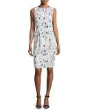 Sleeveless Floral-Print Sheath Dress, Black/White Floral