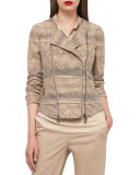 Organza-Stripe Jacquard Moto Jacket, Camel