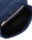 Monogram Large Tri-Quilt Suede Slouchy Chain Shoulder Bag, Navy