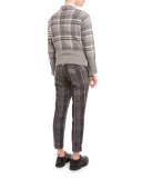 Plaid Intarsia Wool Sweater, Medium Gray