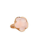 18K Rose Quartz & Diamond Flower Ring, Size 7