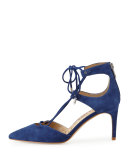 Taylor Suede Lace-Up Pump, Royal Blue