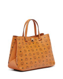 Gold Visetos Medium Tote Bag, Cognac
