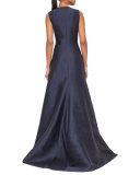 Sleeveless Embellished-Front Gown, Starling