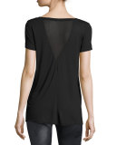 Rise Short-Sleeve Mesh-Back Top, Black/Black