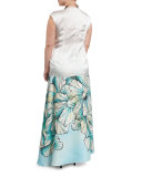 Clacson Long Flower-Print A-line Skirt, Plus Size
