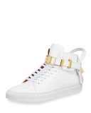 Men's 100mm Patent Leather High-Top Sneaker, White