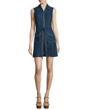 Sleeveless Zip-Front Denim Shirtdress, Saint Tropez Night