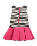 Sleeveless Striped Ponte Flounce Dress, Multicolor, Size 2T-6X