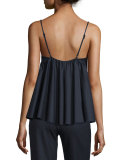 Rosette Sleeveless Ruffled Gabardine Top, Navy