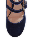 Ginger Velvet Three-Strap Pump, Blue