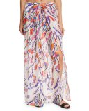 Ranuncoli Cotton Voile Maxi Coverup Skirt, White/Pink