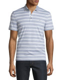Bold Bar-Striped Short-Sleeve Polo Shirt, Heather Gray