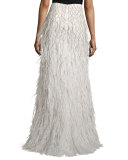 Webbed Feather Maxi Skirt, Cream
